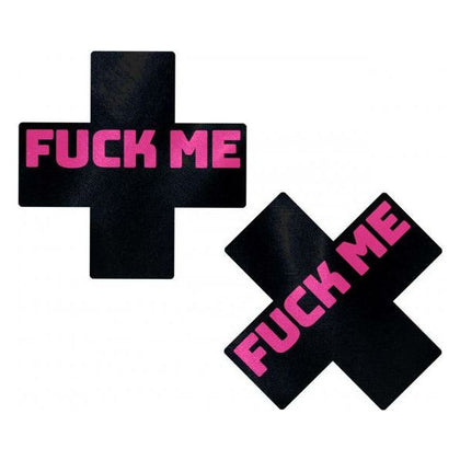 Pastease Liquid Black Cross Pink F*ck Me Pasties - Sensual Intimates for Women, Model X, Nipple Covers for Enhanced Pleasure, One Size