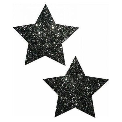 Rockstar Black Glitter Star Pasties O-S - Seductive Starlight Collection - Model RS-001 - Unisex - Sensual Nipple Covers for Exquisite Pleasure - One Size - Adult Naughty Store