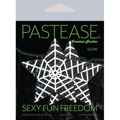 Pastease Black Glitter Star with Spider Web Nipple Pasties - Model: O/S, Unisex, Glowing Web Print, 3
