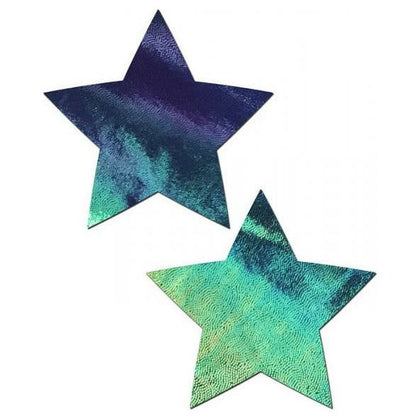 Black Opal Liquid Star Nipple Pasties - Handmade Pleather Lingerie for Women - Model: O-S - Iridescent Star Design - 3x3 Inches Coverage