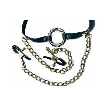 Introducing the Sensual Pleasures O-Ring Gag with Nipple Clamps - Model SP-9001 - Unisex - Enhancing Oral Play and Nipple Stimulation - Seductive Black - Adult Naughty Store