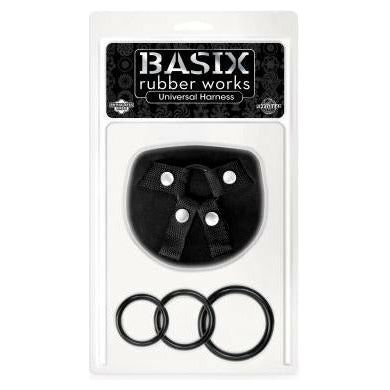 Basix Rubber Works Universal Harness BH-001 - Strap-On Harness for All Genders - Adjustable, PVC Material - Compatible with Basix Dildos - Includes 3 Silicone Rings - Black