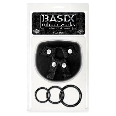 Basix Rubber Works Universal Plus Size Strap-On Harness with 3 Silicone Rings - Designed for Sensual Strap-On Play, Model BHW-001, Suitable for All Genders, Delivers Pleasure to Any Desired Area - Black