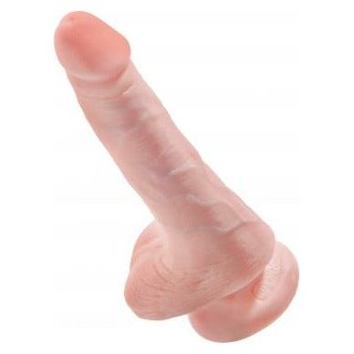 King Cock 6 inches Realistic Dildo with Balls - Beige, Hypoallergenic PVC, Suction Cup Base - Model KC-6RB-BGE