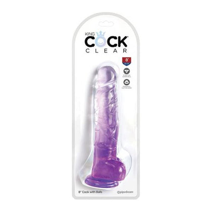 King Cock Clear 8in Dildo with Balls - Purple, Model KC-8, Unisex, Lifelike Realistic Pleasure - Adult Naughty Store