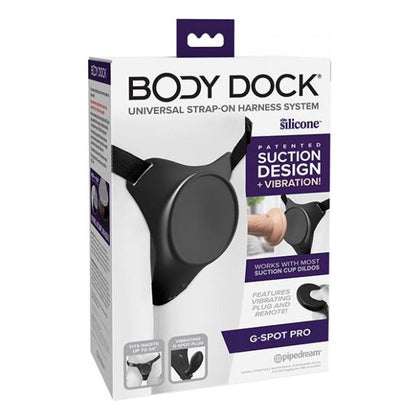 Pipedream Products Body Dock G-Spot Pro Universal Strap On Harness - Model BD-5001 - Vibrating Silicone Body Plate - Dual Motor Stimulation - For Women - G-Spot Pleasure - Midnight Black