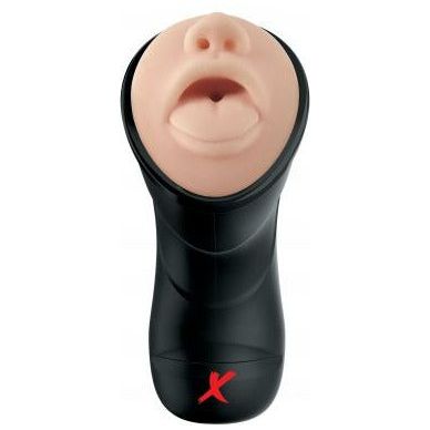 PDX Elite Deep Throat Vibrating Stroker - The Ultimate Oral Pleasure Experience for Men - Model DT-500 - Beige - Adult Naughty Store