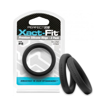 Perfect Fit Xact-Fit #16 2 Pack Black Cock Rings - Premium Silicone, Enhance Pleasure, Men's Intimate Toy - Adult Naughty Store