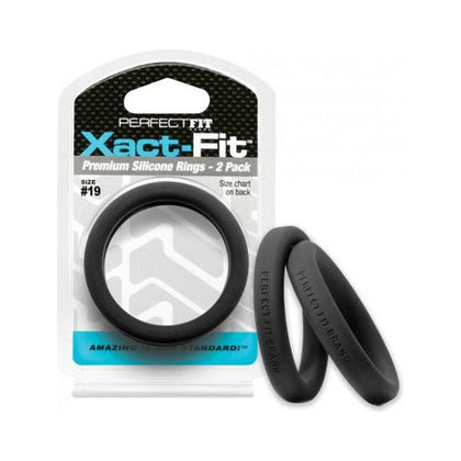 Perfect Fit Brand Xact-Fit #19 2 Pack Black Silicone Cock Rings for Enhanced Pleasure