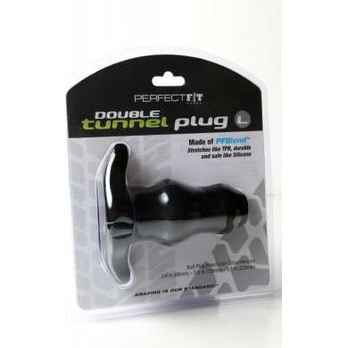 Perfect Fit Brands Double Tunnel Plug Large Black - Innovative Silicone TPR Butt Plug for Ultimate Pleasure and Exploration