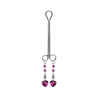 Bijoux De Cli Double Loop Clitoral Clamp with Heart Charm and Fuchsia Beads - Model BC-1001 - Women's Intimate Jewelry for Enhanced Clitoral Stimulation - One Size