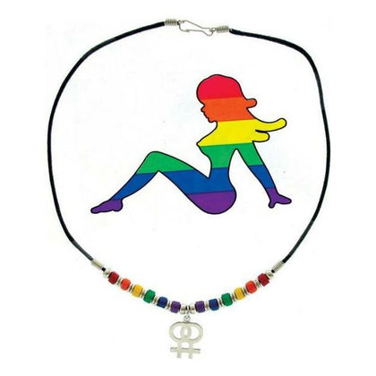 Gaysentials Rainbow Pride Double Female Necklace and Sticker Combo - Vibrant Rainbow Necklace with Double Female Charm and Sexy Mudflap Girl Sticker