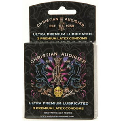 Christian Audigier Ultra Premium 3Pk Baggy Head Design Condoms - Unisex Pleasure Pack in Assorted Colors