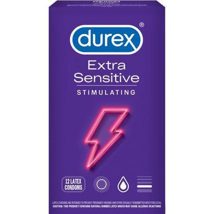 Durex Extra Sensitive Stimulating Latex Condoms 12ct - Ribbed, Dotted, Tingling Lubricant - Pleasure for Both Genders - Enhanced Stimulation - Transparent