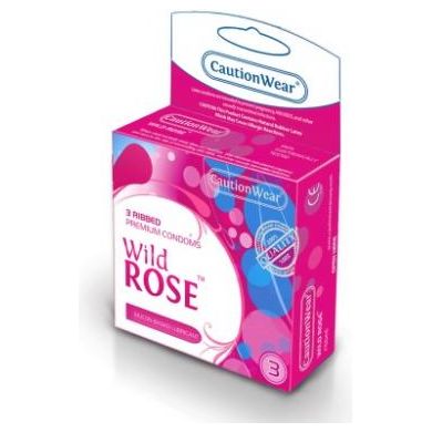 Wild Rose Ribbed Lubricated Condoms 3Pk - Adult Naughty Store