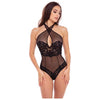 Rene Rofe Lingerie Midnight Halter Teddy Black M/L - Sensual Lace Teddy for Women - Model #MHT-001 - M/L Size - Intimate Apparel for Alluring Nights