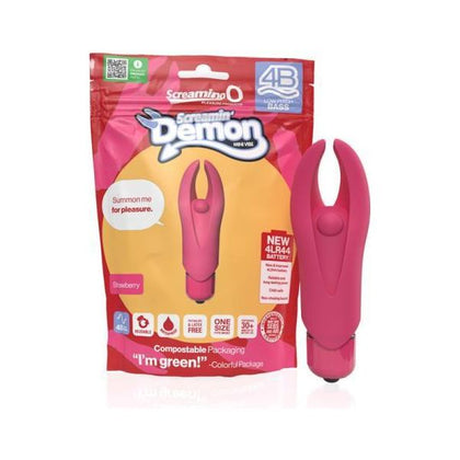 Screaming O 4B Demon Strawberry Bass Mini Vibe - Powerful Clitoral Stimulator in Strawberry Red - Adult Naughty Store