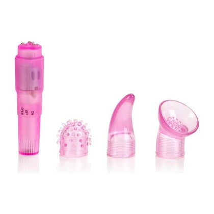 California Exotic Novelties First Time Travel Teaser Kit - Pink: Velvety Soft Pocket Massager with Interchangeable Pleasure Tips for Women - Model FT-2001 - G-Spot, Nubby, and Scoop Attachments - Pink
