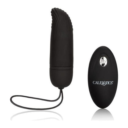 Introducing the Luxe Pleasure Silicone Remote Ridged G Vibrator Black - Model LP-GRV-001B: Unleash Your Sensual Desires with Discreet Remote Control Pleasure for All Genders and Mind-Blowing Internal Stimulation!