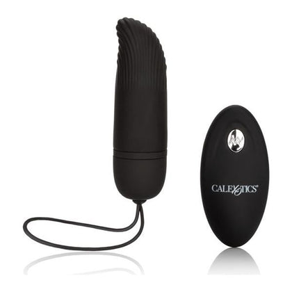 Introducing the Luxe Pleasure Silicone Remote Ridged G Vibrator Black - Model LP-GRV-001B: Unleash Your Sensual Desires with Discreet Remote Control Pleasure for All Genders and Mind-Blowing  - Adult Naughty Store