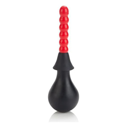 Introducing the Exquisite Pleasure Ribbed Anal Douche Kit - Model RD-2021 - Unisex Anal Cleansing System in Black/Red