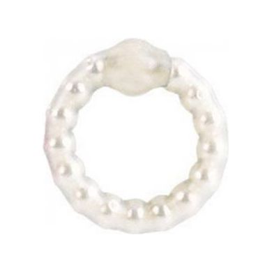 California Exotic Novelties Pearl Beaded Prolong Cock Ring White - Enhance Erection, Control Climax, Stimulate Clitoris