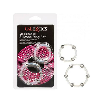 California Exotic Novelties Steel Beaded Silicone Ring Set - Model XRS-2000 - Enhance Pleasure, Stamina, and Sensitivity - For Him and Her - Clear - Adult Naughty Store