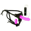 Introducing the Dual Harness EZ Snap Vibrating Dong And Plug Pink - The Ultimate Pleasure Experience for Couples - Adult Naughty Store