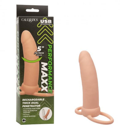 California Exotic Novelties Performance Maxx Thick Dual Penetrator Ivory Beige - Rechargeable Vibrating Prostate and G-Spot Stimulator for Men and Women