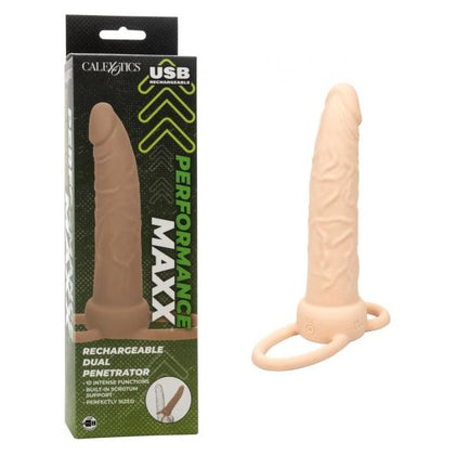 Performance Maxx Rechargeable Dual Penetrator - Ivory Beige Light Skin Tone - Model SE163406 - For Couples - Anal and Vaginal Pleasure