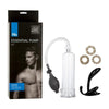 His Essential Pump Kit - Curved Prostate Probe, Rings, and Penis Pump for Men - Pleasure in Black