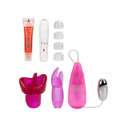Introducing the SensaPleasure Her Clit Kit: Compact Massager with 4 Pleasure Tips - Model HCK-4, Female, Clitoral Stimulation, Sensual Pink