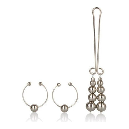 California Exotic Novelties Silver Nipple and Clitoral Non-Piercing Body Jewelry Set - Sensual Lingerie, Model NPN-001, Women's, Pleasure Enhancing Accessories, Adjustable Fit