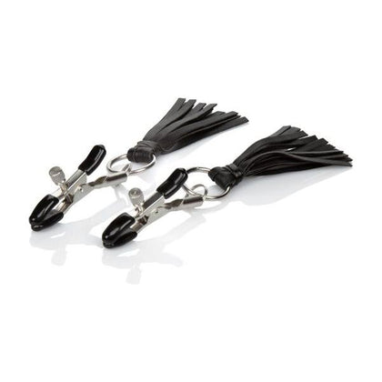 Cal Exotics Nipple Play Playful Tassels Nipple Clamps - Model NCP-001 - Unisex - Black - Enhance Sensual Pleasure and Experiment with Nipple Play! - Adult Naughty Store