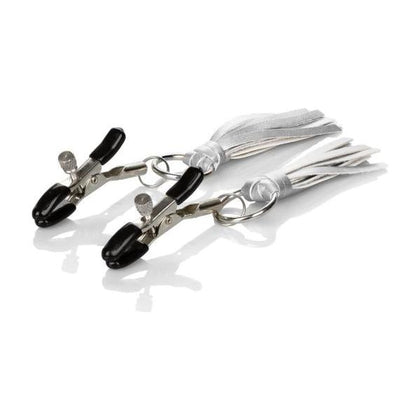 Cal Exotics Nipple Play Playful Tassels Nipple Clamps Silver - Adjustable Non-Piercing Nipple Clamps for Sensual Pleasure and Exploration