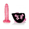 Introducing the LuxeVelvet Pink Harness with 7.5 Inch Dong - Model LXV-750 - Unisex Strap-On Pleasure in Plushy Softness - Adult Naughty Store