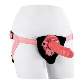 Introducing the LuxeVelvet Pink Harness with 7.5 Inch Dong - Model LXV-750 - Unisex Strap-On Pleasure in Plushy Softness - Adult Naughty Store