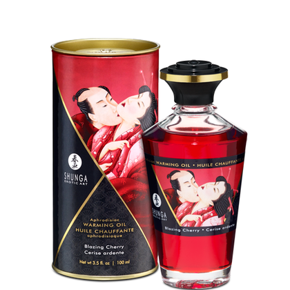 Shunga Blazing Cherry Warming Massage Oil - Sensual Aphrodisiac for Erogenous Zones - 3.5 fl oz - Adult Naughty Store