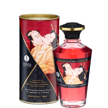 Shunga Erotic Art Aphrodisiac Warming Massage Oil - Strawberry Sparkle (Model: 2208) - For Erogenous Zones - 3.5 fl oz - Adult Naughty Store