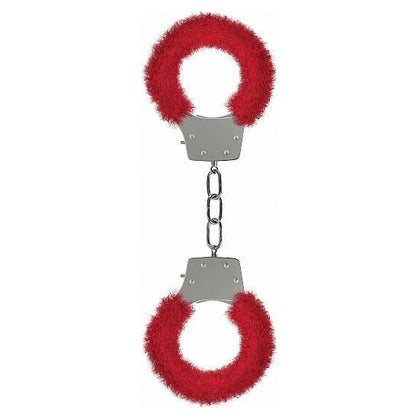 Ouch Pleasure Handcuffs Furry Red - Captivating and Sensual Locking Metal Handcuffs for Unforgettable Intimate Moments - Adult Naughty Store