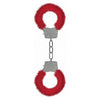 Ouch Pleasure Handcuffs Furry Red - Captivating and Sensual Locking Metal Handcuffs for Unforgettable Intimate Moments - Adult Naughty Store