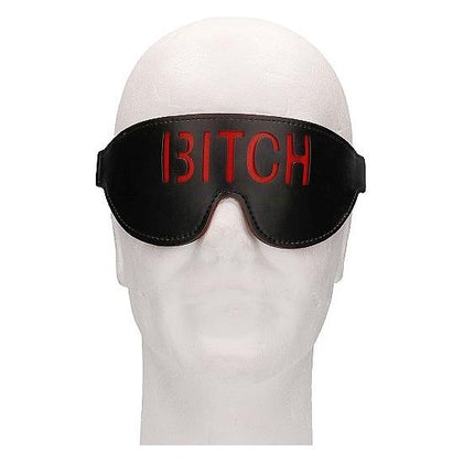 Shots Toys Ouch! Blindfold Bitch Black Leather Eye Mask - Model 69B - Unisex - Sensual Pleasure - Red Stitched Cutout