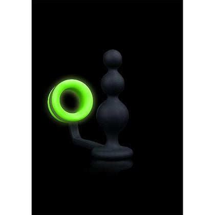 Shots Toys Ouch! Glow Beads Butt Plug with Cock Ring - Model GBD-2022 - Unisex Anal and Genital Pleasure - Glow in the Dark Green - Adult Naughty Store