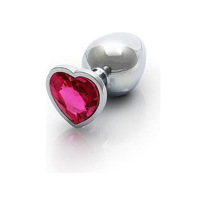 Shots Toys Ouch! Heart Gem Butt Plug Medium Silver Rubellite Pink - Model BPG-2023 - For Sensual Anal Pleasure - Adult Naughty Store