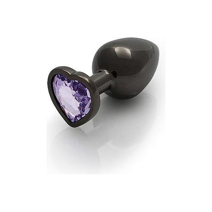 Shots Toys Ouch! Heart Gem Butt Plug Medium Gunmetal Amethyst - Sensational Pleasure for All Genders in a Stunning Jewel-Toned Design - Adult Naughty Store