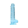 Realrock Crystal Clear 8in Realistic Dildo with Balls - Model CC8B, Blue - Unisex Pleasure Toy - Adult Naughty Store