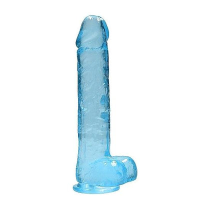 Shots Toys Realrock 9in Crystal Clear Realistic Dildo with Balls - Blue, for Unforgettable Pleasure! - Adult Naughty Store