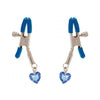 Blue Heart Charms Adjustable Jewel Adorned Non-Piercing Nipple Clamps - Model XYZ123 - For All Genders - Enhance Pleasure with a Touch of Elegance