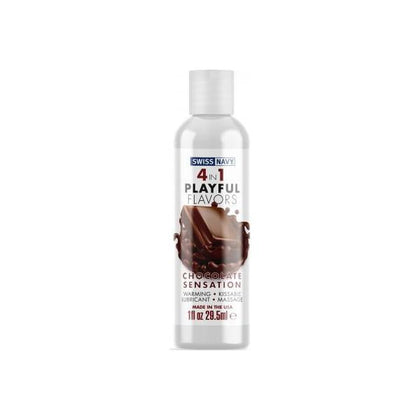Swiss Navy 4 In 1 Playful Flavors Chocolate Sensation 1oz - Multifunctional Warming Lubricant and Kissable Massage Gel for Intimate Pleasure - MD Science - Model: Chocolate Sensation - Gender: Unisex - Enhance Sensual Experiences - Rich Chocolate Flavour