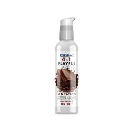 Swiss Navy 4 In 1 Playful Flavors Chocolate Sensation 4oz - Pleasure Enhancing Warming Lubricant and Kissable Massage Gel for Intimate Moments - MD Science - Model: CHS-4 - Unisex - Enhances Sensations and Indulges in Chocolate Pleasure - Rich Brown
